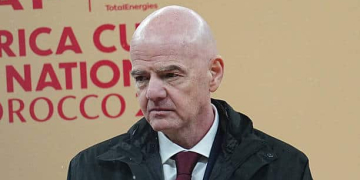 Gianni Infantino  looks on  during the AFCON final between Morocco and Senegal at Complexe Sportif Prince Moulay Abdellah, Rabat, Morocco on January 19, 2026.  (Photo by Ulrik Pedersen/NurPhoto via Getty Images)