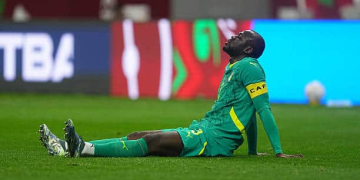 Kalidou Koulibaly of Senegal  on the ground  during the quarter final match between Senegal and Egypt at Tangier Stadium, Tangier, Morocco on January 14, 2026.  (Photo by Ulrik Pedersen/NurPhoto via Getty Images)