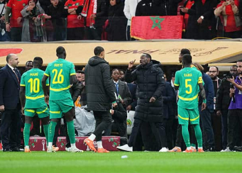 Pape Thiaw of Senegal  gestures  during the AFCON final between Morocco and Senegal at Complexe Sportif Prince Moulay Abdellah, Rabat, Morocco on January 18, 2026.  (Photo by Ulrik Pedersen/NurPhoto via Getty Images)