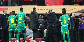Pape Thiaw of Senegal  gestures  during the AFCON final between Morocco and Senegal at Complexe Sportif Prince Moulay Abdellah, Rabat, Morocco on January 18, 2026.  (Photo by Ulrik Pedersen/NurPhoto via Getty Images)