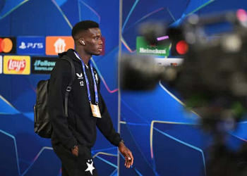 PRAGUE, CZECH REPUBLIC - JANUARY 21: Youssoupha Mbodji of SK Slavia Praha arrives at the stadium prior to the UEFA Champions League 2025/26 League Phase MD7 match between SK Slavia Praha and FC Barcelona at Eden Arena on January 21, 2026 in Prague, Czech Republic. (Photo by Thomas Eisenhuth - UEFA/UEFA via Getty Images)