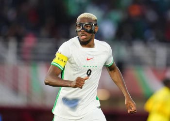 Victor James Osimhen gestures during the Group C- Africa Cup Of Nations match between Uganda and Nigeria at Fes Stadium on December 30, 2025 in Fes, Morocco. (Photo by GSI/Icon Sport)