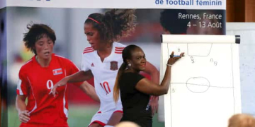 RENNES, FRANCE - AUGUST 10: Referee Instructor Fatou Gaye speaks during a coaching workshop on August 10, 2018 in Rennes, France. (Photo by Catherine Ivill - FIFA/FIFA via Getty Images)