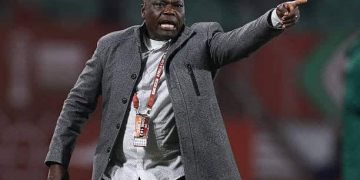Cameroon's head coach David Pagou shouts instructions to his players from the touchline during the Africa Cup of Nations (CAN) Group F football match between Mozambique and Cameroon at the Grand Stadium in Agadir on December 31, 2025. (Photo by FRANCK FIFE / AFP via Getty Images)