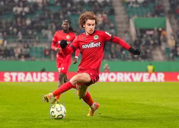 VIENNA, AUSTRIA - DECEMBER 11: Evangelos Andreou of Omonoia FC controls the ball during the UEFA Conference League 2025/26 League Phase MD5 match between SK Rapid and Omonoia FC at Weststadion on December 11, 2025 in Vienna, Austria. (Photo by Christian Hofer/Getty Images)