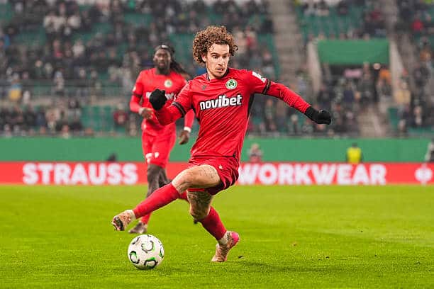 VIENNA, AUSTRIA - DECEMBER 11: Evangelos Andreou of Omonoia FC controls the ball during the UEFA Conference League 2025/26 League Phase MD5 match between SK Rapid and Omonoia FC at Weststadion on December 11, 2025 in Vienna, Austria. (Photo by Christian Hofer/Getty Images)