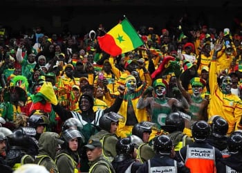 Senegal fans  celebrate  during the AFCON final between Morocco and Senegal at Complexe Sportif Prince Moulay Abdellah, Rabat, Morocco on January 19, 2026.  (Photo by Ulrik Pedersen/NurPhoto via Getty Images)