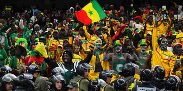 Senegal fans  celebrate  during the AFCON final between Morocco and Senegal at Complexe Sportif Prince Moulay Abdellah, Rabat, Morocco on January 19, 2026.  (Photo by Ulrik Pedersen/NurPhoto via Getty Images)
