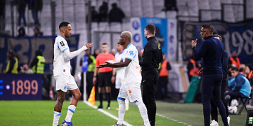 Tochukwu NNADI of Marseille replaces Pierre Emerick AUBAMEYANG of Marseille during the Ligue 1 McDonald's match between Marseille and Auxerre at Stade Velodrome on March 13, 2026 in Marseille, France. (Photo by Philippe Lecoeur/FEP/Icon Sport via Getty Images)