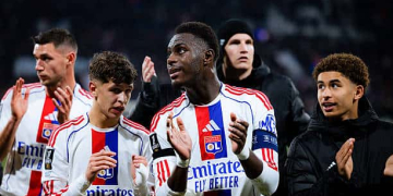Moussa NIAKHATE of Lyon celebrates during the Ligue 1 McDonald's match between Lyon and Nice at Groupama Stadium on February 15, 2026 in Lyon, France. (Photo by Pauline Figuet/Icon Sport via Getty Images)