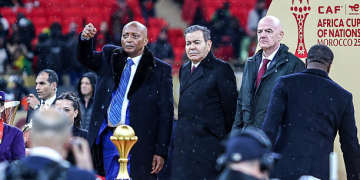 Rabat, Morocco - January 18: CAF President Patrice Motsepe and FIFA president Gianni Infantino during the Africa Cup Of Nations Final match between Senegal and Morocco at Prince Moulay Abdellah Stadium on January 18, 2026 in Rabat, Morocco. (Photo by Torbjorn Tande/DeFodi Images/DeFodi via Getty Images)