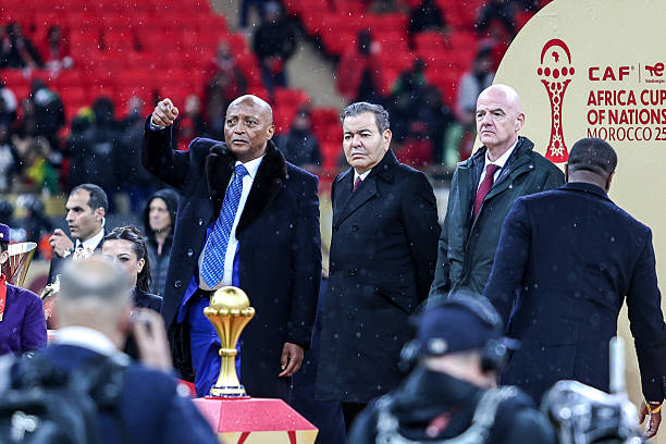 Rabat, Morocco - January 18: CAF President Patrice Motsepe and FIFA president Gianni Infantino during the Africa Cup Of Nations Final match between Senegal and Morocco at Prince Moulay Abdellah Stadium on January 18, 2026 in Rabat, Morocco. (Photo by Torbjorn Tande/DeFodi Images/DeFodi via Getty Images)