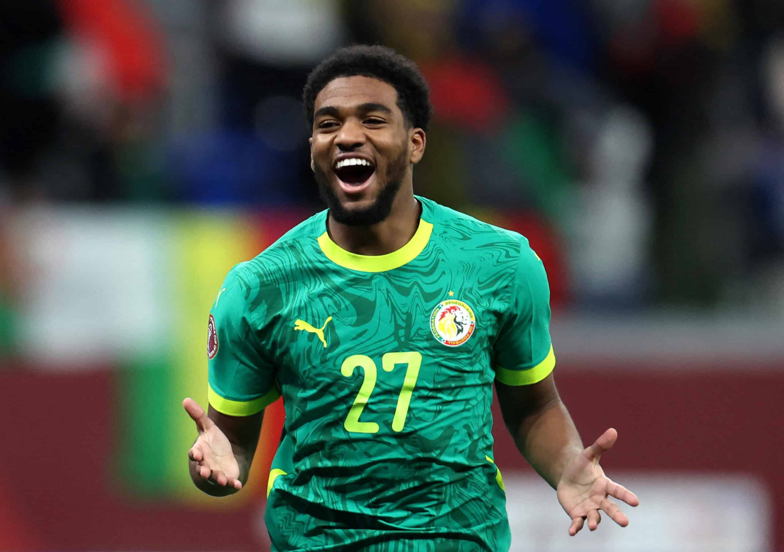 Soccer Football - CAF Africa Cup of Nations - Morocco 2025 - Round of 16 - Senegal v Sudan - Tangier Grand Stadium, Tangier, Morocco - January 3, 2026 Senegal's Ibrahim Mbaye celebrates scoring their third goal REUTERS/Amr Abdallah Dalsh