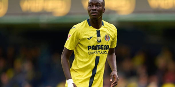 VILLARREAL, SPAIN - MARCH 08: Pape Gueye of Villarreal CF looks on during the LaLiga EA Sports match between Villarreal CF and Elche CF at Estadio de la Ceramica on March 08, 2026 in Villarreal, Spain. (Photo by Alex Caparros/Getty Images)
