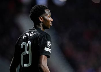 MADRID, SPAIN - MARCH 10: Pape Matar Sarr of Tottenham Hotspur looks on during the UEFA Champions League 2025/26 Round of 16 First Leg match between Atletico de Madrid and Tottenham Hotspur at Riyadh Air Metropolitano on March 10, 2026, in Madrid, Spain. (Photo By Oscar J. Barroso/Europa Press via Getty Images)