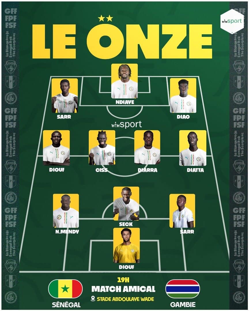 Sénégal - Gambie : La compo des Lions avec une défense à trois, Nobel Mendy et Assane Diao titulaires - wiwsport Sénégal - Gambie : La compo des Lions avec une défense à trois, Nobel Mendy et Assane Diao titulaires - wiwsport