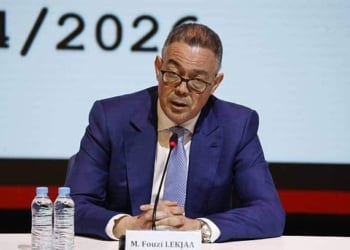 President of the Royal Moroccan Football Federation Fouzi Lekjaa speaks during the first operational meeting of the bilateral support committee for the 2030 World Cup in Salé on April 2, 2026. (Photo by Abdel Majid BZIOUAT / AFP via Getty Images)