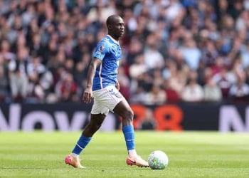 BIRMINGHAM, ENGLAND - APRIL 19: Habib Diarra of Sunderland in action during the Premier League match between Aston Villa and Sunderland at Villa Park on April 19, 2026 in Birmingham, England. (Photo by Richard Heathcote/Getty Images)