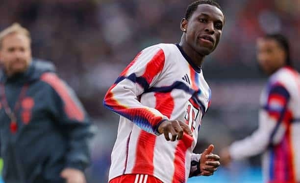 HAMBURG, GERMANY - APRIL 11: Nicolas Jackson of FC Bayern München warms up prior to the Bundesliga match between FC St. Pauli and FC Bayern München at Millerntor Stadium on April 11, 2026 in Hamburg, Germany. (Photo by Inaki Esnaola/Getty Images)