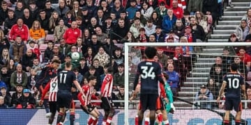 Igor Jesus of Nottingham Forest scores to make it 0-1 during the Premier League match between Sunderland and Nottingham Forest at Stadium Of Light in Sunderland, United Kingdom, on April 24, 2026. (Photo by Alfie Cosgrove/News Images/NurPhoto via Getty Images)