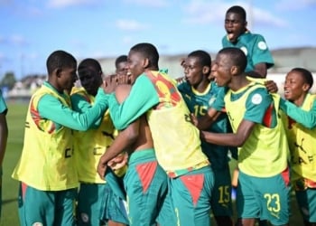 Célébration du but d’Ibrahima Dionne face au Ghana. 📸 FSF
