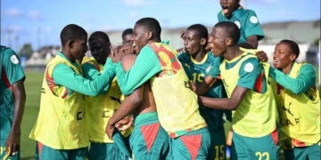 Célébration du but d’Ibrahima Dionne face au Ghana. 📸 FSF