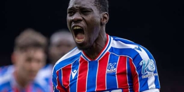 LONDON, ENGLAND - MAY 10: Ismaila Sarr of Crystal Palace celebrates after scoring his side's first goal during the Premier League match between Crystal Palace and Everton at Selhurst Park on May 10, 2026 in London, United Kingdom. (Photo by Sebastian Frej/Getty Images)