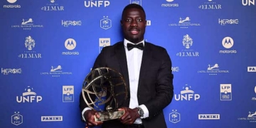 25 Dame GUEYE (lmfc) during the 2026 UNFP Trophy ceremony at Palais Brongniart on May 11, 2026 in Paris, France. (Photo by FEP/Icon Sport via Getty Images)