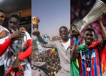 Ismaïla Sarr ici avec les trophées de Coupe de France, CAN 2025 et Ligue Conférence remportés avec le Stade Rennais, le Sénégal et Crystal Palace