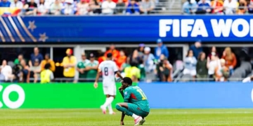 SEATTLE, WASHINGTON - JULY 1: Pape Matar Sarr #17 of Senegal reacts during the FIFA World Cup 2026 Round Of 32 match against Belgium at Seattle Stadium on July 1, 2026 in Seattle, United States. (Photo by Emma Ottosen/ISI Photos/ISI Photos via Getty Images)