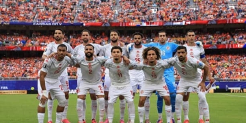 KANSAS CITY, MISSOURI - JUNE 25: Players of Tunisia pose for a team photo prior to the FIFA World Cup 2026 Group F match between Tunisia and Netherlands at Kansas City Stadium on June 25, 2026 in Kansas City, Missouri. (Photo by Maja Hitij - FIFA/FIFA via Getty Images)