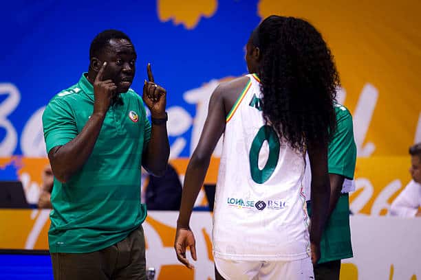 TQO Los Angeles 2028 - Cheikh Sarr lâche une liste de 13 Lionnes, sans Mathilde Diop ! - wiwsport Nene Ndiaye #0 and head coach Cheikh Sarr are present during the game at the 2026 FIBA World Cup Qualifying Tournament between Spain and Senegal in San Juan, Puerto Rico, on March 12, 2026, at Coliseo Jose Miguel Agrelot. (Photo by Edgardo Medina/NurPhoto via Getty Images)