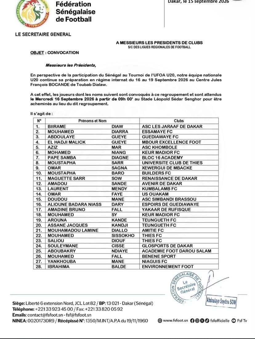 UFOA U20 : une nouvelle liste de 28 joueurs pour poursuivre la préparation - wiwsport UFOA U20 : une nouvelle liste de 28 joueurs pour poursuivre la préparation - wiwsport