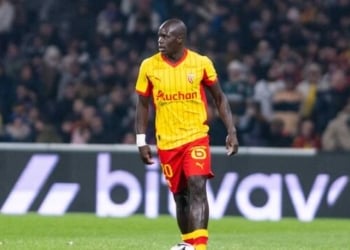 Malang Sarr of Lens during the French championship Ligue 1 football match between Toulouse FC and RC Lens on 2 January 2026 at Stadium in Toulouse, France - Photo Nathan Barange / DPPI (Photo by Nathan Barange / DPPI via AFP)