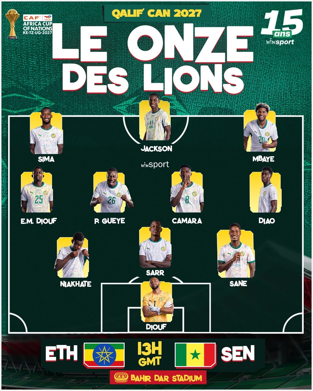 Qualifs CAN 2027 : La compo des Lions face à l'Éthiopie avec Malang Sarr, Assane Diao et Ibrahim Mbaye - wiwsport Qualifs CAN 2027 : La compo des Lions face à l'Éthiopie avec Malang Sarr, Assane Diao et Ibrahim Mbaye - wiwsport