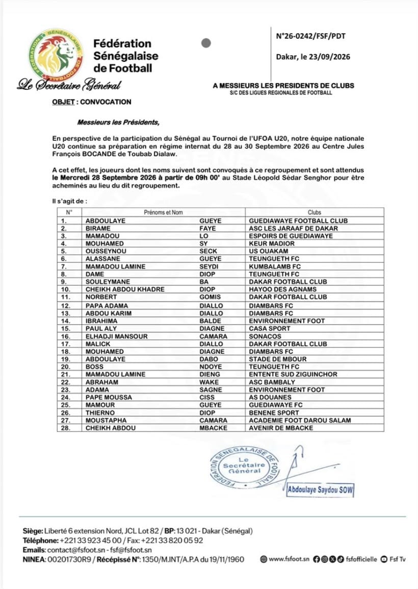 UFOA-A U20 : 28 joueurs convoqués pour le prochain stage des Lionceaux - wiwsport UFOA-A U20 : 28 joueurs convoqués pour le prochain stage des Lionceaux - wiwsport