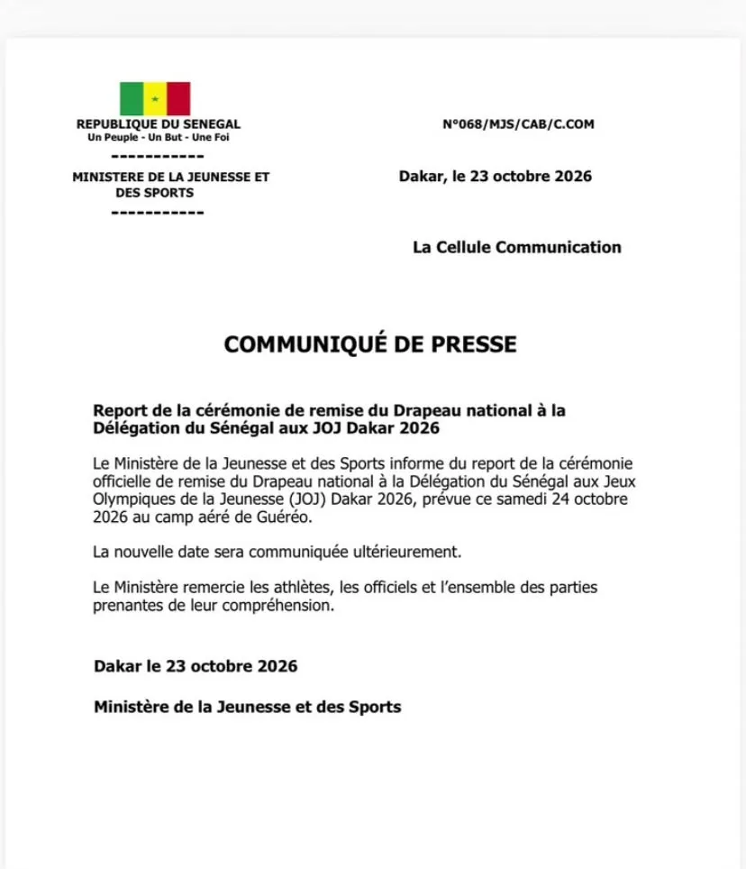 JOJ Dakar 2026 : la cérémonie de remise du Drapeau national renvoyée à une date ultérieure - wiwsport