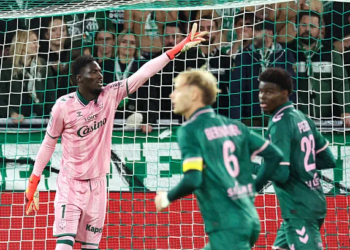 Mamour NDIAYE de Saint Etienne during Ligue 2 BKT match between of Saint Etienne and Rodez at Stade Geoffroy-Guichard on October 10, 2026 in Saint-Etienne, France. (Photo by Stephane Pillaud/Icon Sport via Getty Images)